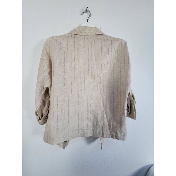 Max Studio Womens Striped Linen-Blend Open Front Jacket Large Ivory New $118 - Picture 2 of 9